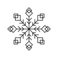 Snowflake for snow design and pattern. Black line Christmas element isolated on white background. Freeze symbol. Snow flake icon. Ice crystal graphic. Clipart for winter prints. Simple shape vector