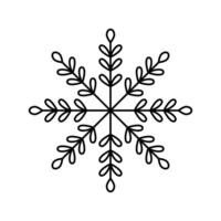Snowflake Christmas icon. Black snow line isolated on white background. Outline silhouette frozen crystal. Flake for design winter print. Cute simple symbol shape freeze illustration vector