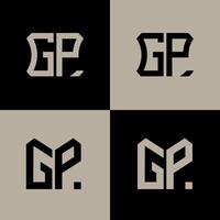 GP polygon, circle, hexagon, flat and simple letter logo set in one artboard. GP minimalist and classic logo. vector