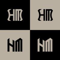 HM polygon, circle, hexagon, flat and simple letter logo set in one artboard. HM minimalist and classic logo. vector