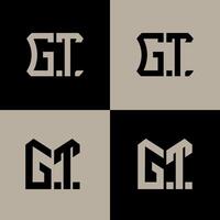 GT polygon, circle, hexagon, flat and simple letter logo set in one artboard. GT minimalist and classic logo. vector