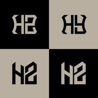 HZ polygon, circle, hexagon, flat and simple letter logo set in one artboard. HZ minimalist and classic logo. vector