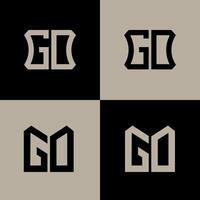 GO polygon, circle, hexagon, flat and simple letter logo set in one artboard. GO minimalist and classic logo. vector