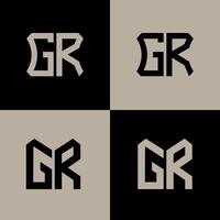 GR polygon, circle, hexagon, flat and simple letter logo set in one artboard. GR minimalist and classic logo. vector