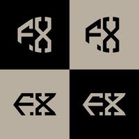 FX polygon, circle, hexagon, flat and simple letter logo set in one artboard. FX minimalist and classic logo. vector