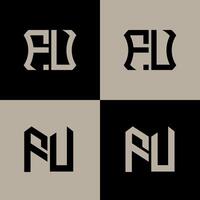 FU polygon, circle, hexagon, flat and simple letter logo set in one artboard. FU minimalist and classic logo. vector
