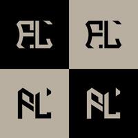 FL polygon, circle, hexagon, flat and simple letter logo set in one artboard. FL minimalist and classic logo. vector