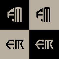 FM polygon, circle, hexagon, flat and simple letter logo set in one artboard. FM minimalist and classic logo. vector