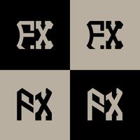 FX polygon, circle, hexagon, flat and simple letter logo set in one artboard. FX minimalist and classic logo. vector