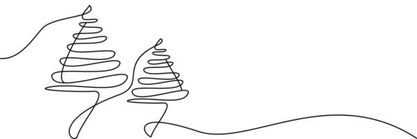 continuous line drawing of symbols of two christmas trees. abstract line art illustration vector