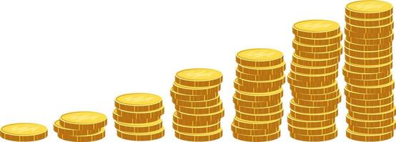 Increase in wealth, the process of accumulating and increasing the number of coins in a stack. Concept of business success, economic or market growth, investment income, capital gains, benefits. vector