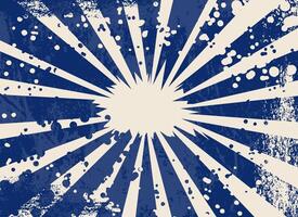 Abstract retro rays grunge background. Retro groovy sunbeams background template in 60s hippie style grunge textured vintage color palette blue and beige in radial stripe design. Textures vector
