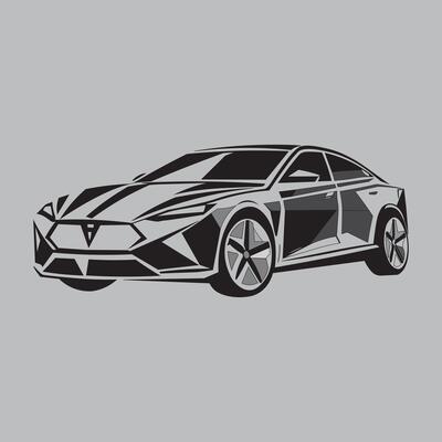 Design a sleek and modern geometric logo of a car, using sharp, angular shapes and clean lines