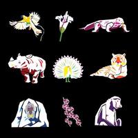 Package of illustrations of several types of protected animals and plants originating from Indonesia vector