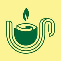 The logo is in the form of a mug with a leaf on top that resembles smoke, suitable for tea drinks. vector