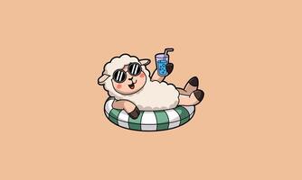 Sheep lounging on a float with sunglasses and a drink. vector