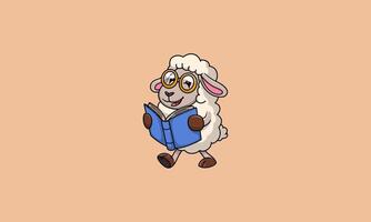 Sheep with glasses reading a blue book while walking. vector