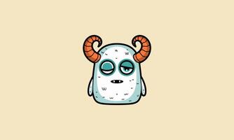 Sleepy monster with horns and a tired expression vector