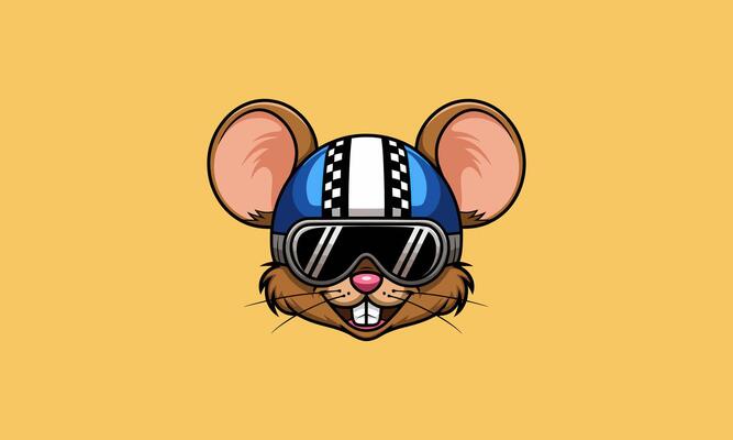 Cute mouse wearing a racing helmet and goggles.