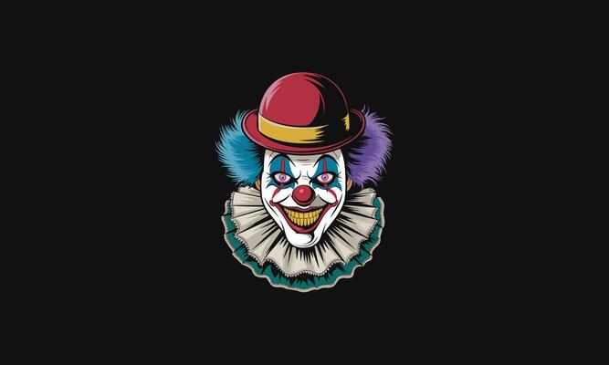 Creepy clown with a sinister smile and vibrant colors.