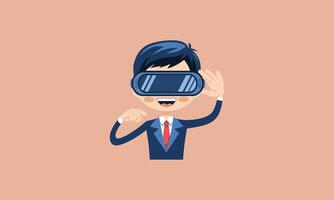 Man in suit wearing virtual reality headset, smiling vector