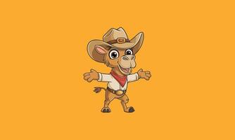 Friendly cartoon donkey dressed as a cowboy with open arms vector