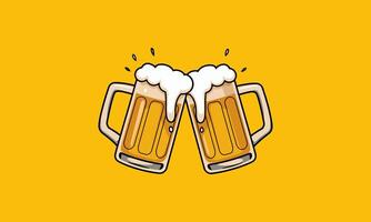 Two beer mugs clinking with foam splashing out vector