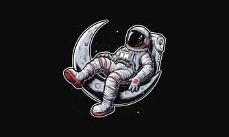 Astronaut relaxing on a crescent moon in space. vector