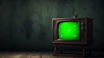 An old television with green screen on it video