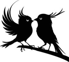 two birds are sitting on a branch with their wings spread vector