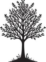 silhouette of a tree with leaves and grass vector