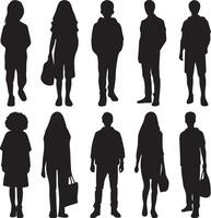 un grupo de siluetas de personas en diferente poses vector