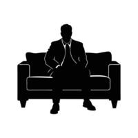 man sitting on a sofa silhouette design vector