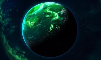 Glowing Green Planet in Deep Space video