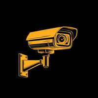 A yellow security camera on a black background vector