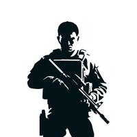 silhouette of a soldier with a rifle on a white background vector