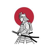 A samurai with a sword and a red sun vector