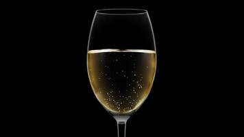 Crystal glass with white sparkling wine on black background video