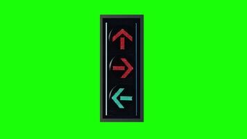 Semaphore with different direction arrows on chromakey video