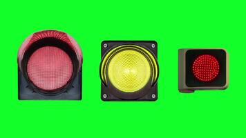 Set of semaphore lamps changing signals colors on chomakey video