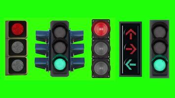 Group of different traffic lights on chomakey background video
