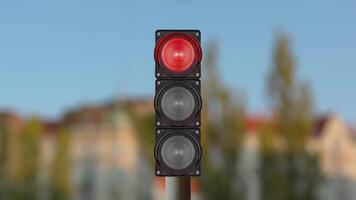 Semaphore color signals flash for transport in city street video