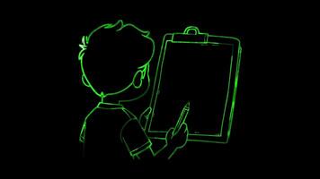 Neon frame effect, Clipboard symbolizing business planning, checklists, and project management on black background video