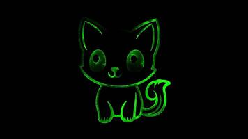 Neon frame effect, cat on black background video