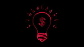Neon frame effect, Lightbulb with a Dollar Sign profitable ideas or innovation leading to revenue on black background video