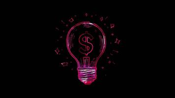 Neon frame effect, Lightbulb with a Dollar Sign profitable ideas or innovation leading to revenue on black background video