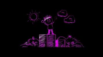Neon frame effect, Chart representing goal achievement, milestones, and business success. on black background video