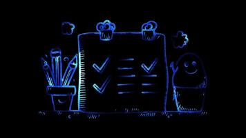 Neon frame effect, Chart with Checkmarks representing goal achievement, milestones, and business success. on black background video