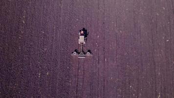 Aerial view of the tractor plow a ground video