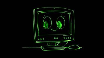 Neon frame effect, Computer Monitor representing desktop computers on black background video